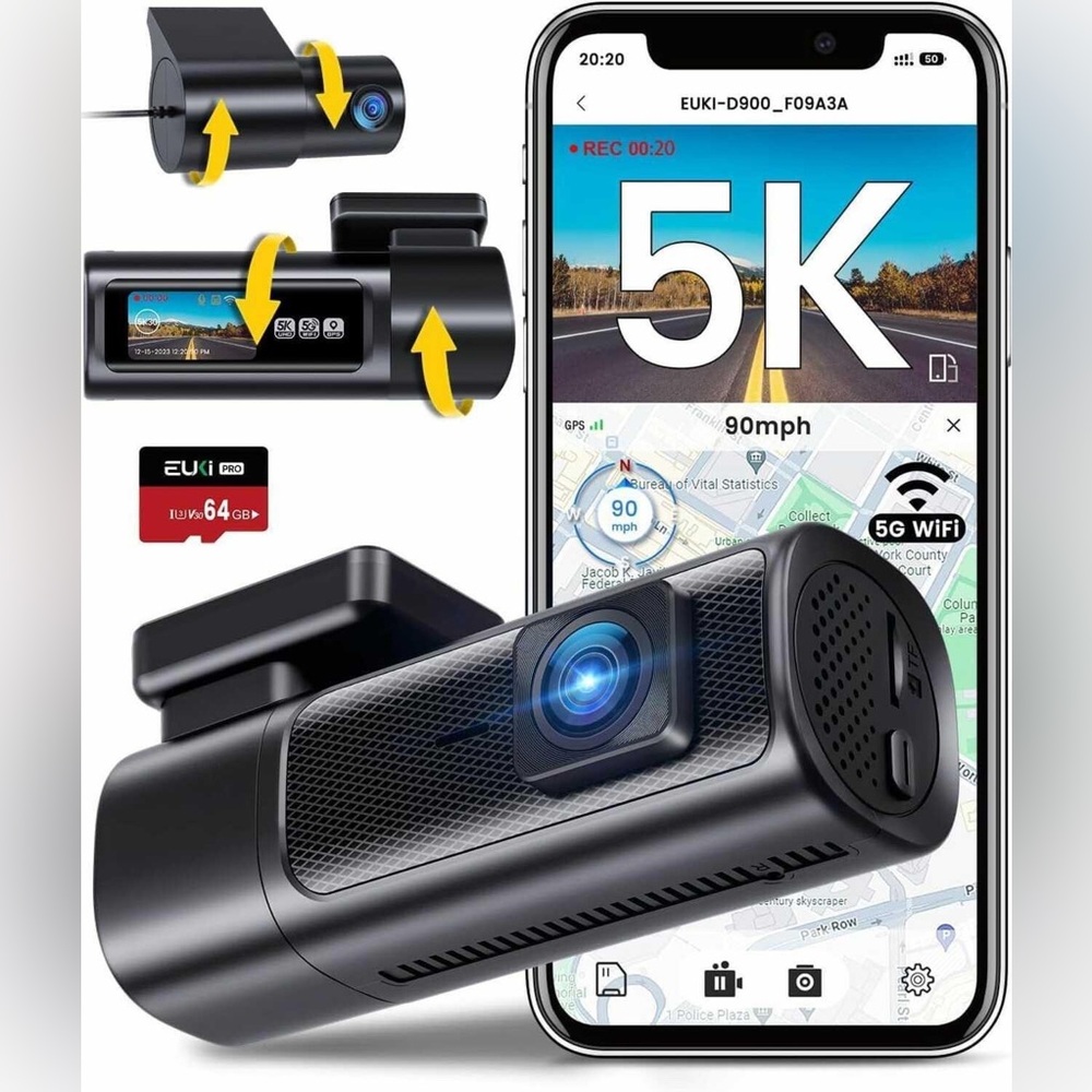 NEW Dual 5K Dash Cam Front and Rear Camera with GPS Night Vision Parking Monitor